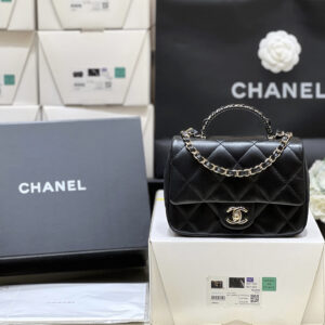 bag0908 Chanel Top Handle Mini Black Gold Hardware
