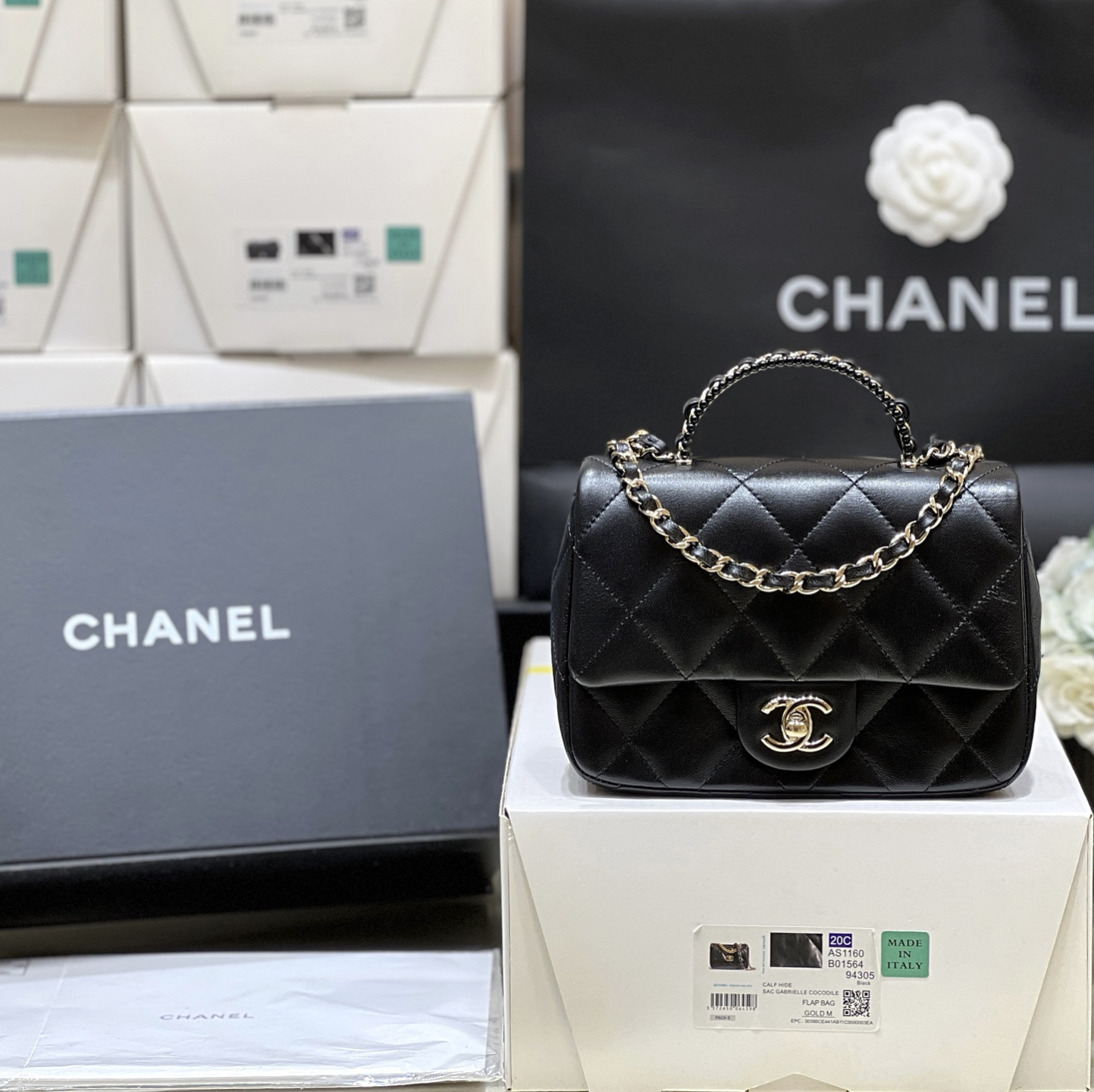 bag0908 Chanel Top Handle Mini Black Gold Hardware