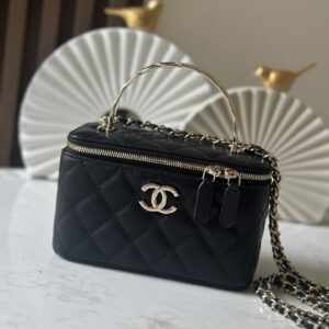 bag0986 Chanel Vanity Black Gold Hardware