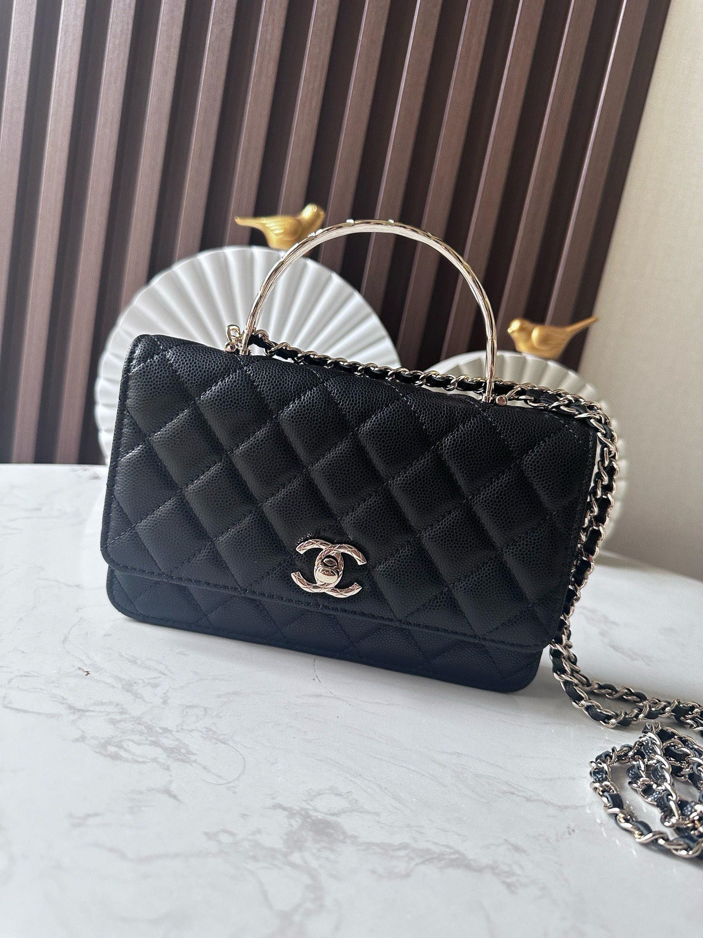 bag0991 Chanel Top Handle Black Gold Hardware