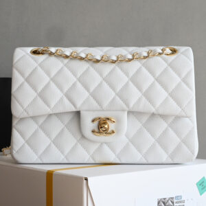 bag0002 Chanel Classic Flap Small White Gold Hardware