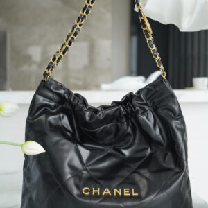 bag1076 Chanel Bag Medium Black Gold Hardware