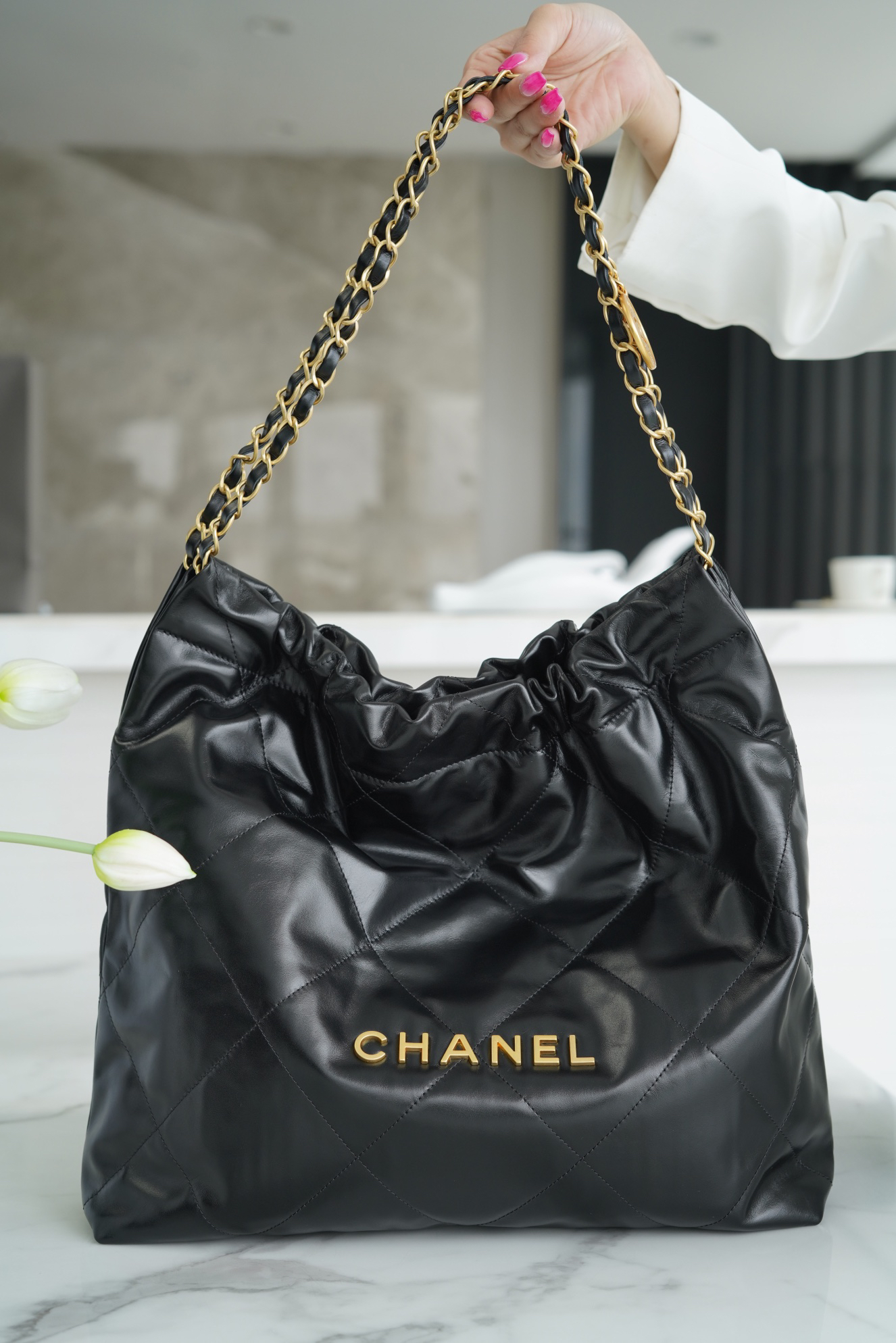 bag1076 Chanel Bag Medium Black Gold Hardware