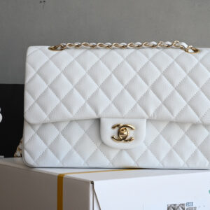 bag0010 Chanel Classic Flap White Gold Hardware