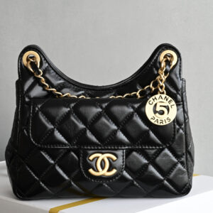 bag0012 Chanel 25 Bag Hobo Small Black Gold Hardware