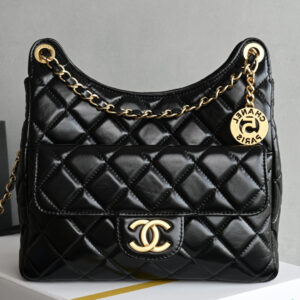 bag0013 Chanel 25 Bag Hobo Medium Black Gold Hardware