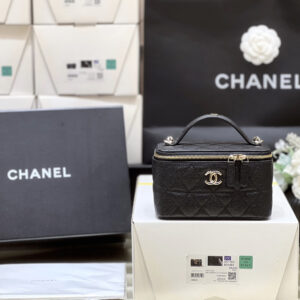 bag1187 Chanel Vanity Black Gold Hardware