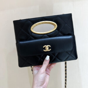 bag1190 Chanel Top Handle Black Gold Hardware