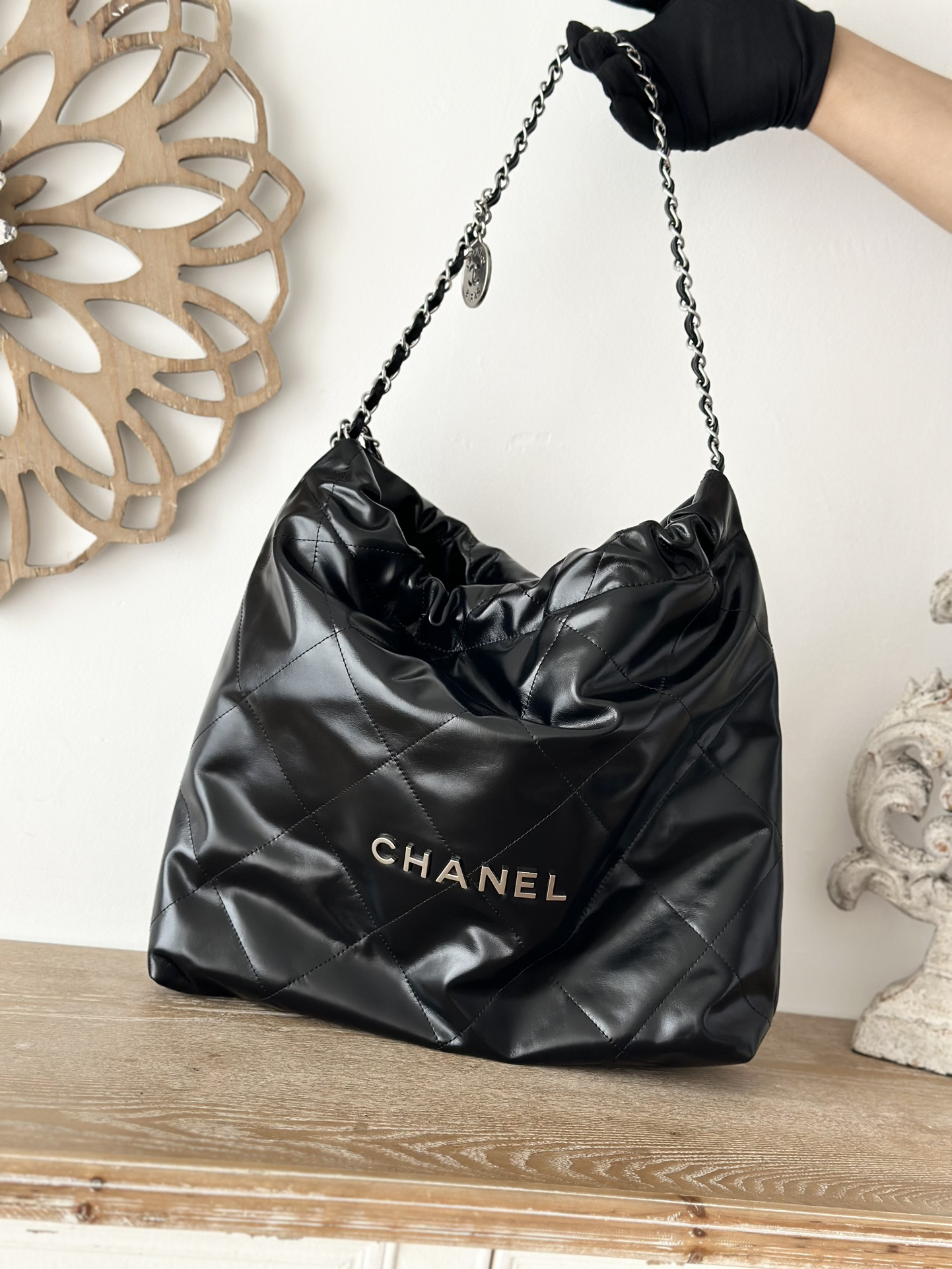 bag1200 Chanel 22 Bag Medium Black Silver Hardware