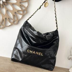 bag1201 Chanel 22 Bag Small Black Gold Hardware