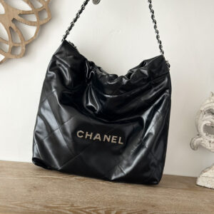 bag1202 Chanel 22 Bag Medium Black Silver Hardware