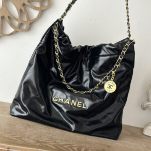 bag1203 Chanel 22 Bag Medium Black Gold Hardware