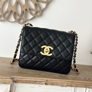 bag1210 Chanel Classic Flap Medium Black Gold Hardware