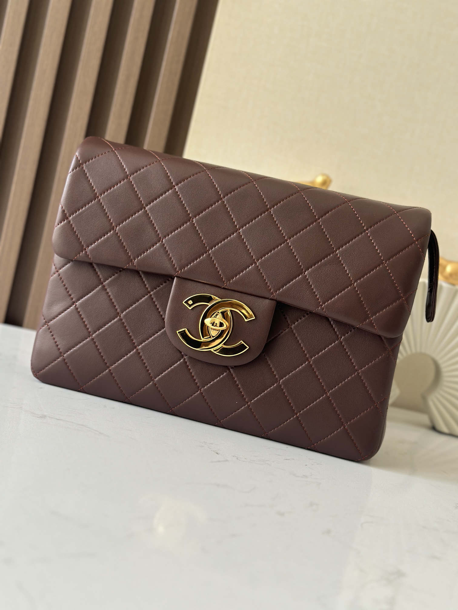 bag1219 Chanel Classic Flap Large Brown Gold Hardware
