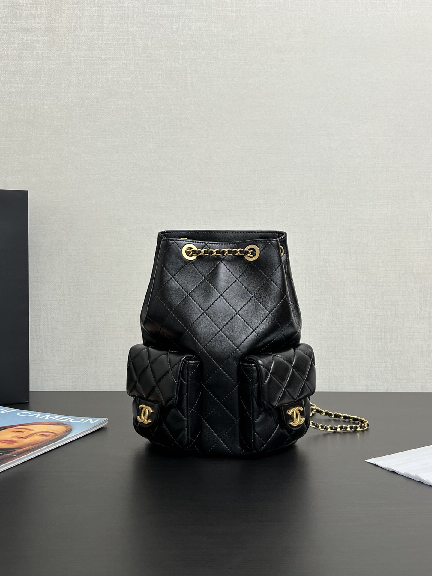 bag1428 Chanel Backpack Black Gold Hardware