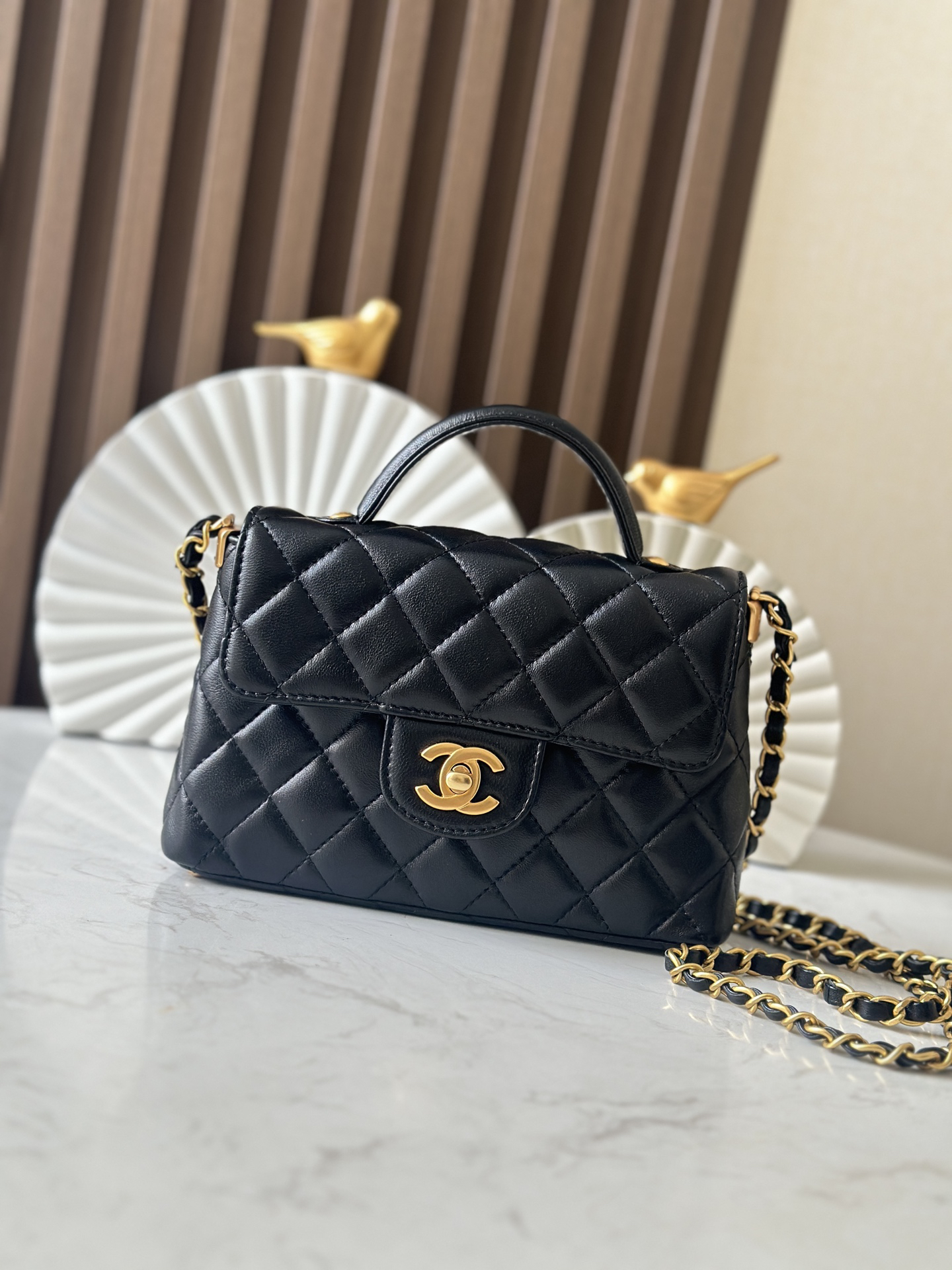 bag1486 Chanel Kelly Bag Small Black Gold Hardware