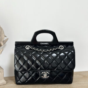 bag1488 Chanel Top Handle Black Silver Hardware