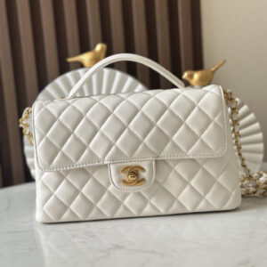 bag1492 Chanel Kelly Bag Large White Gold Hardware