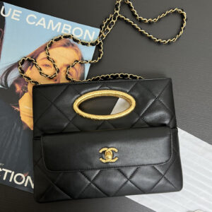 bag1576 Chanel Top Handle Black Gold Hardware