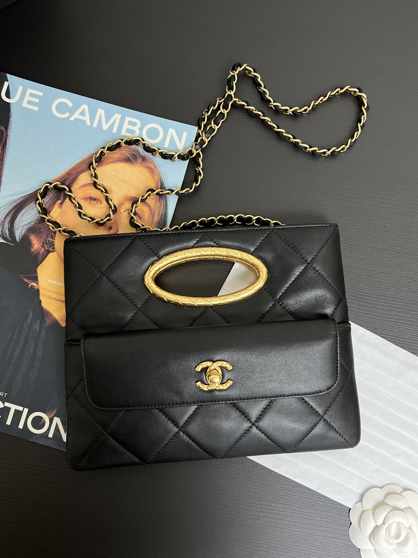 bag1576 Chanel Top Handle Black Gold Hardware