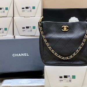 bag1633 Chanel Hobo Black Gold Hardware