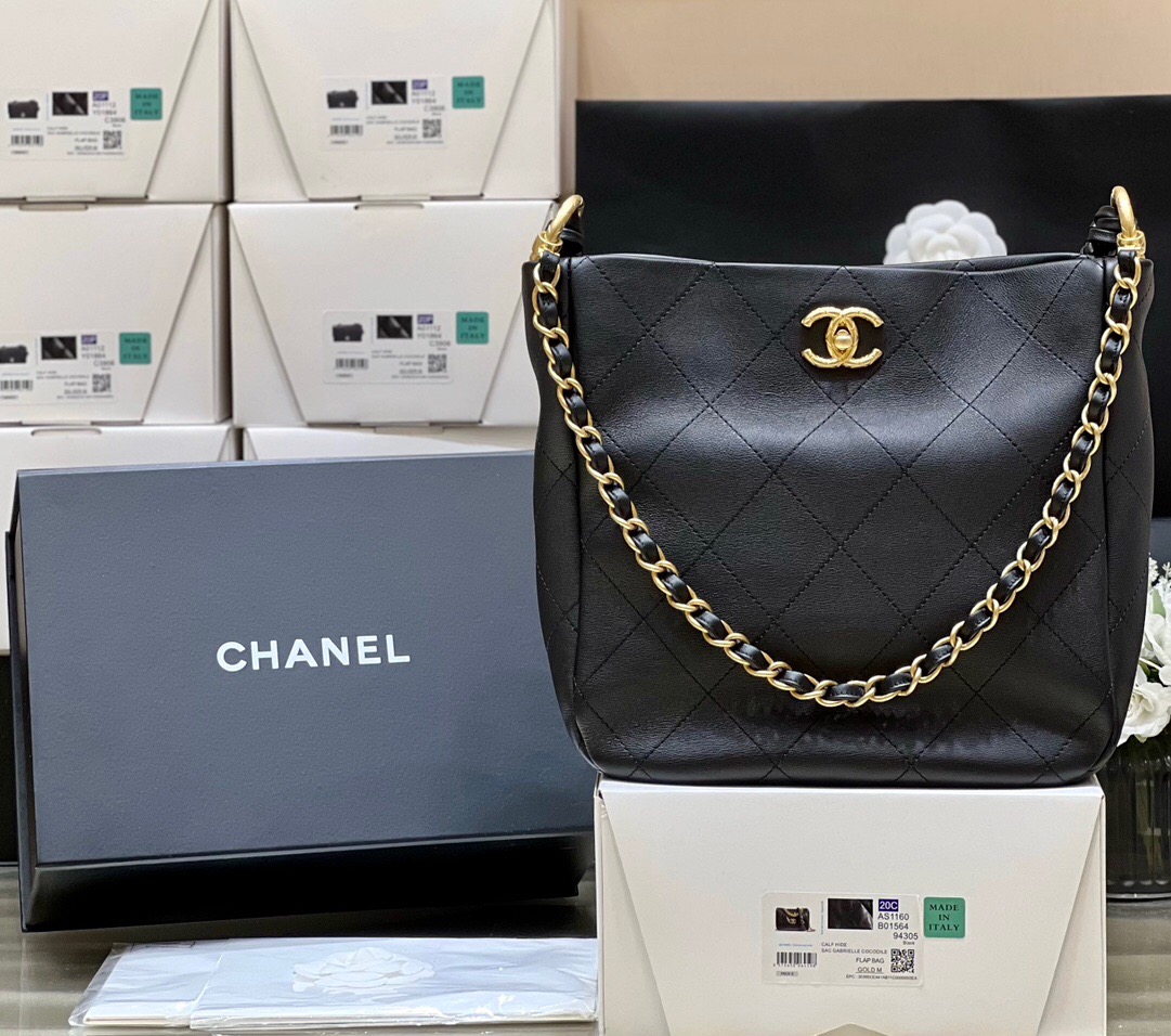 bag1633 Chanel Hobo Black Gold Hardware