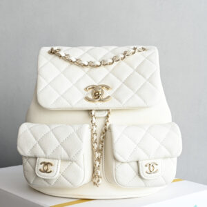 bag0078 Chanel Backpack Medium White Gold Hardware