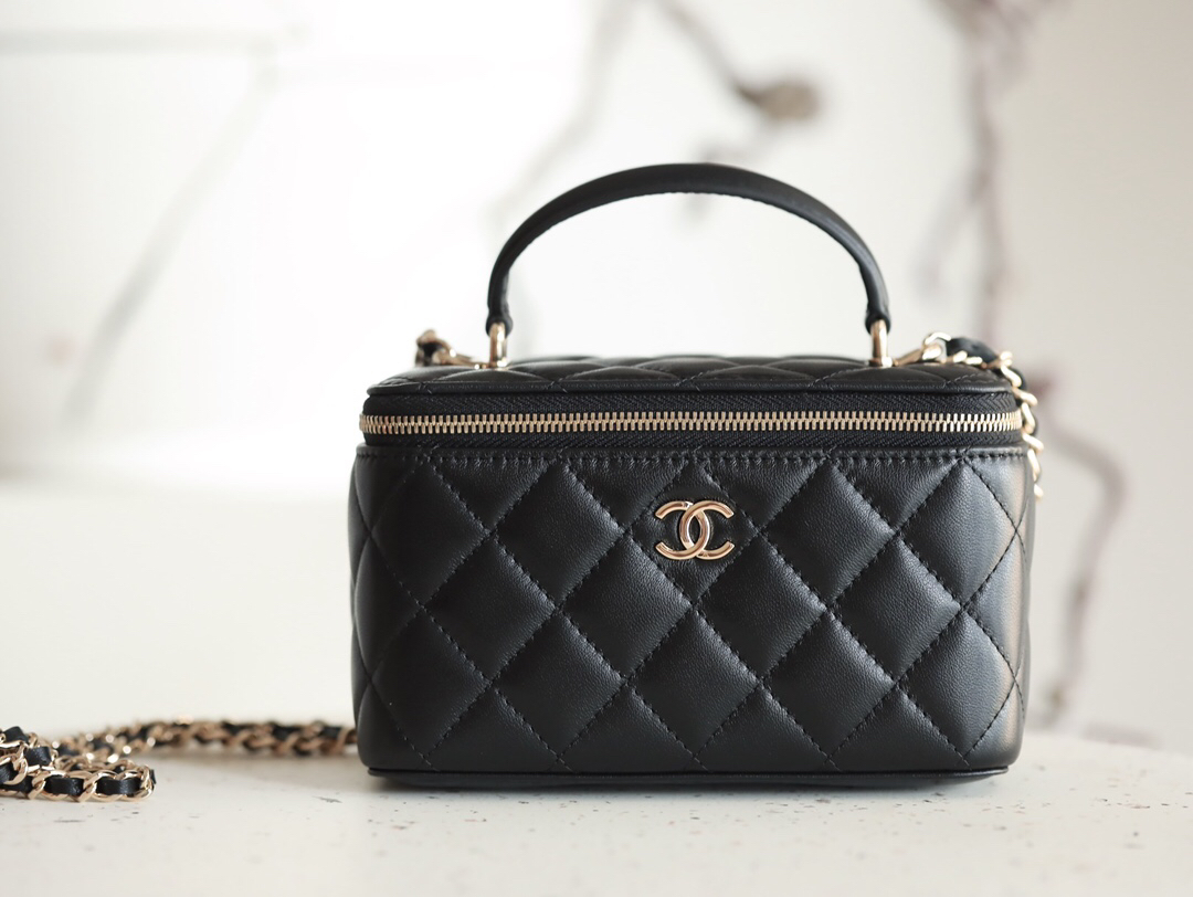 bag1850 Chanel Top Handle Black Gold Hardware