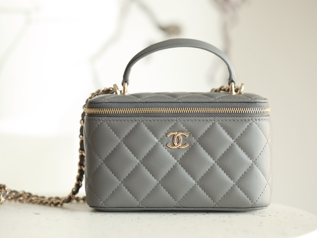 bag1851 Chanel Top Handle Gray Gold Hardware