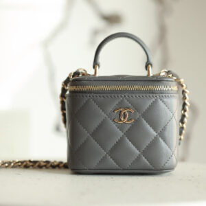 bag1853 Chanel Top Handle Gray Gold Hardware
