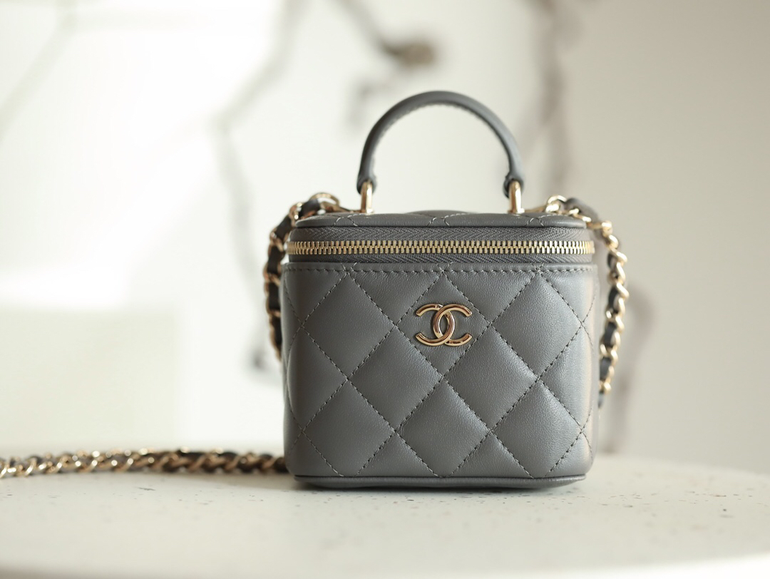bag1853 Chanel Top Handle Gray Gold Hardware