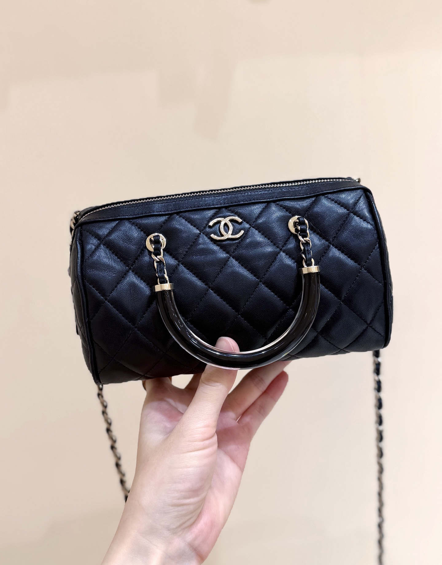 bag1873 Chanel Top Handle Black Gold Hardware