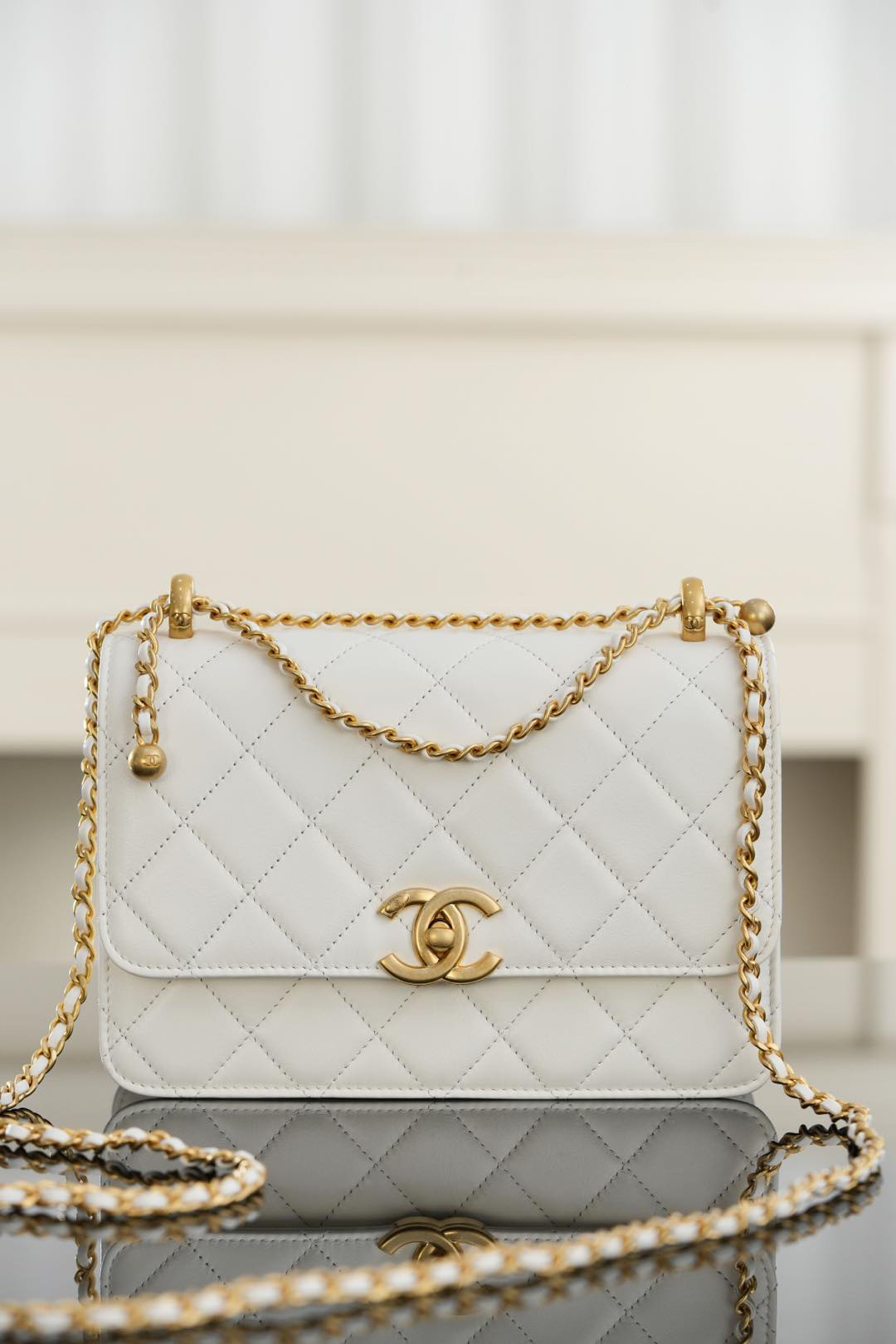 bag0084 Chanel Bag White Gold Hardware