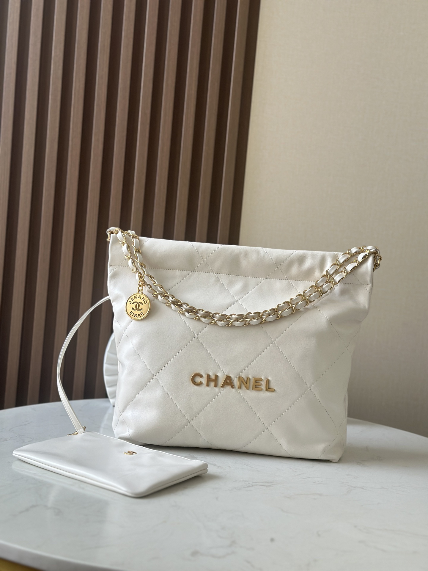 bag1917 Chanel 22 Bag Small White Gold Hardware