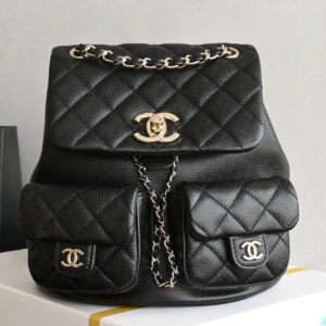 bag0106 Chanel Backpack Medium Black Gold Hardware