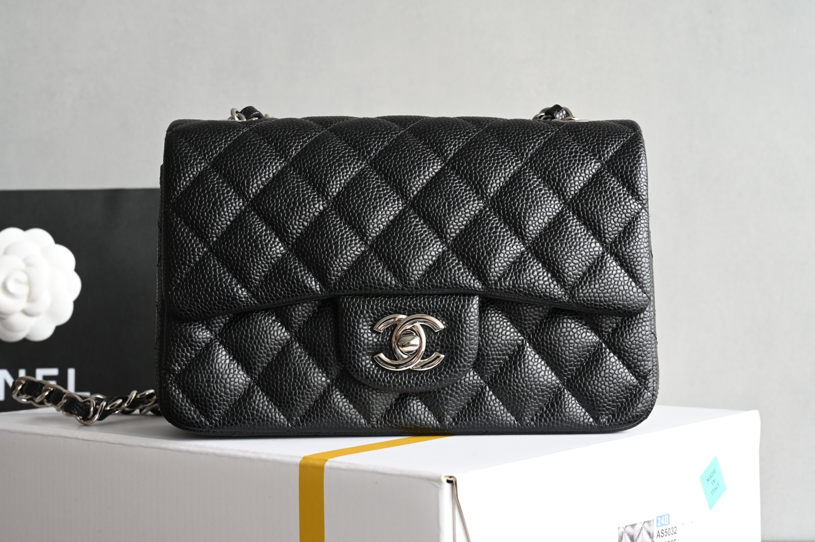 bag0110 Chanel Classic Flap Mini Black Silver Hardware