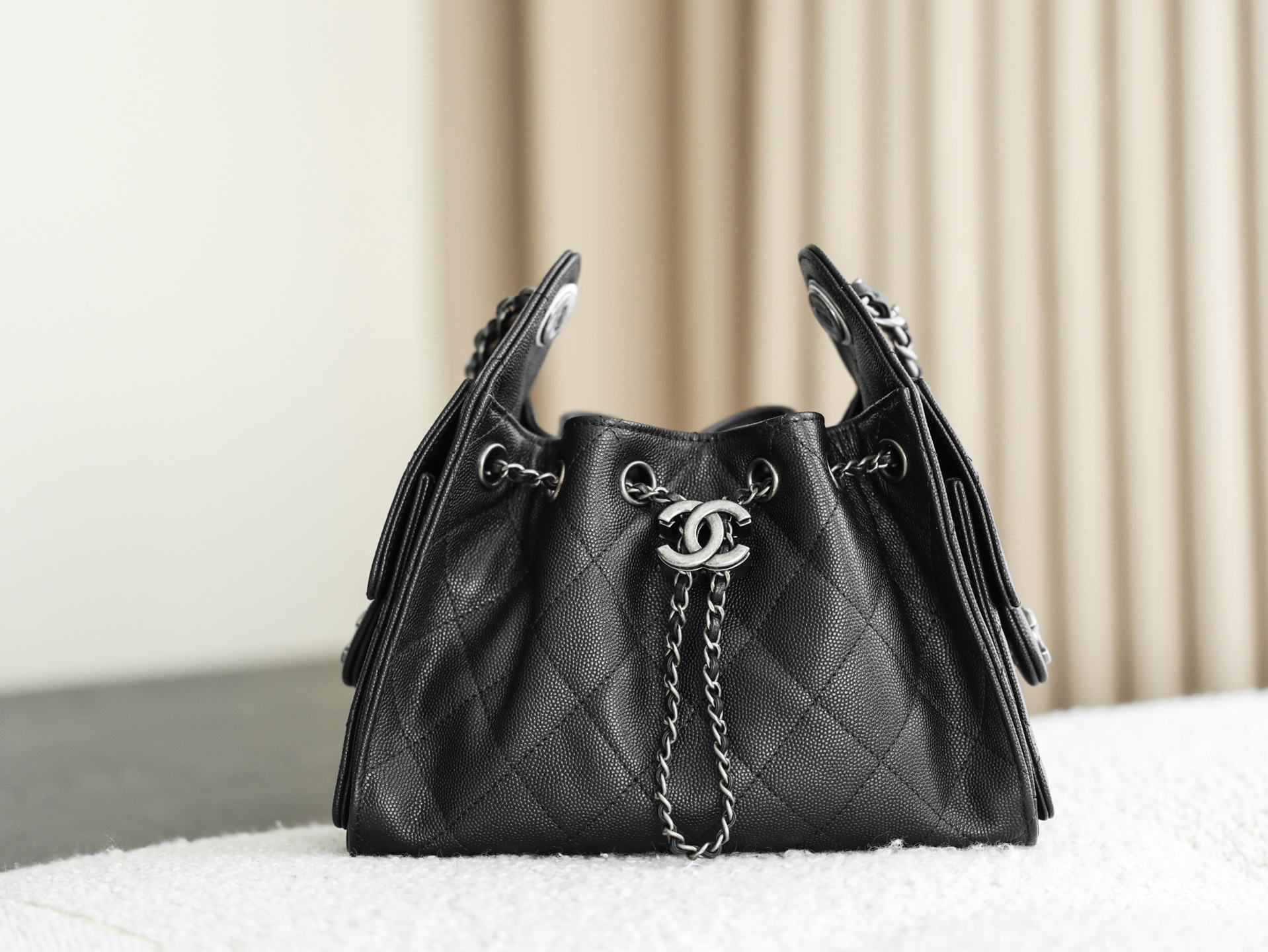 bag0133 Chanel Hobo Black Silver Hardware
