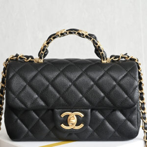 bag0233 Chanel Top Handle Mini Black Gold Hardware