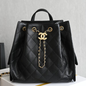 bag0257 Chanel Backpack Medium Black Gold Hardware
