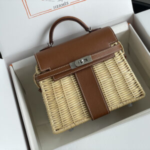 hm0096 Hermes Bag Gold Brown Brown Silver Hardware
