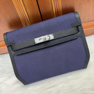 hm0138 Hermes Bag Black Blue Silver Hardware