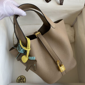 hm0168 Hermes Picotin Bucket Bag Tourterelle Gray Gray Silver Hardware