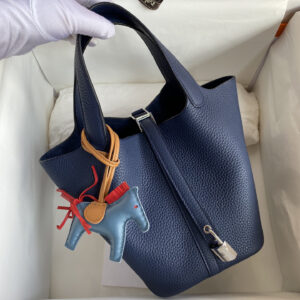 hm0174 Hermes Picotin Bucket Bag Navy Blue Blue Silver Hardware