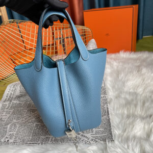 hm0178 Hermes Picotin Bucket Bag Denim Blue Blue