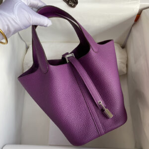 hm0189 Hermes Picotin Bucket Bag Purple Silver Hardware