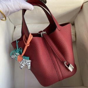 hm0192 Hermes Picotin Bucket Bag Red Silver Hardware