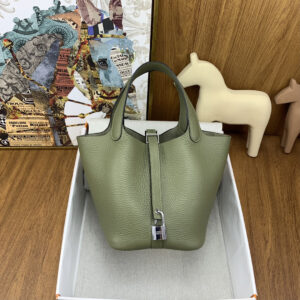 hm0195 Hermes Picotin Bucket Bag Green Silver Hardware