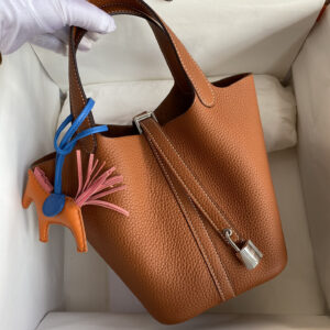 hm0205 Hermes Picotin Bucket Bag Gold Brown Brown Silver Hardware