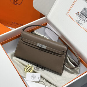 hm0256 Hermes Kelly Pochette Clutch Bag Etoupe Gray Gray