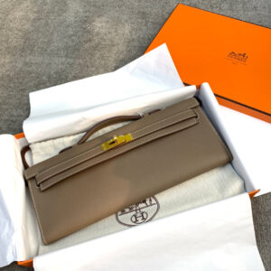 hm0257 Hermes Kelly Pochette Clutch Bag Etoupe Gray Gray Gold Hardware